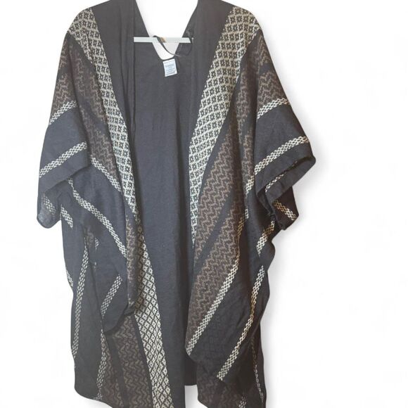 Time And Tru Womens Polyester Ruana With Stripes Black One Size - Picture 1 of 5
